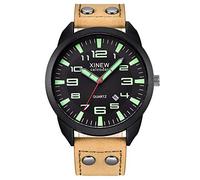 Montre analogique à quartz pour homme avec date et bracelet en cuir, E, taille unique