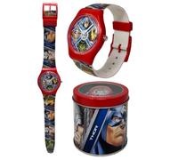 Montre analogique Avenger Marvel montre pour enfants dans une boîte en étain, rouge