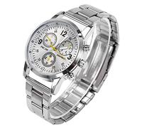 Montre Analogique Masculine avec Bracelet en Acier Inoxydable Durable et Mouvement électronique, Cadeau pour Hommes, Amis Masculins, Montre-Bracelet 3 Couleurs pour Affaires ou Loisirs (White)