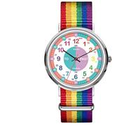 Montre analogique pour enfants avec bracelet arc-en-ciel et chiffres d'heures à code couleur pour un apprentissage facile de l'heure