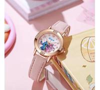 Montre Angel et Stitch Or Rose bracelet Cuir Rose Pale
