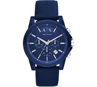Armani Exchange Montre pour homme , mouvement chronographe, boîtier en acier inoxydable bleu de 44 mm avec bracelet en silicone, AX1327