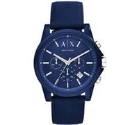 Armani Exchange Montre pour homme , mouvement chronographe, boîtier en acier inoxydable bleu de 44 mm avec bracelet en silicone, AX1327