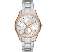 Armani Exchange Montre pour Homme, Mouvement chronographe et boîtier de 42 mm avec Bracelet en Acier Inoxydable, Cuir ou Silicone, Argent et Ton Or Rose, 42MM