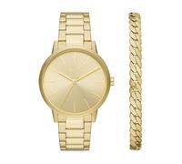 Armani Exchange Montre pour homme, mouvement à quartz, boîtier en acier inoxydable en or 42 mm avec bracelet en acier inoxydable, ax7144set