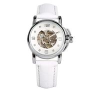 Montre automatique de luxe pour femme en cuir blanc étanche mécanique squelette, blanc, Montre squelette, mécanique, montre automatique
