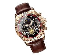 Montre Automatique de Luxe pour Homme : chronographe Multifonction, Bracelet en Cuir, | Mouvement de Volant étanche, Design élégant en Phase de Lune pour vêtements décontractés d'affaires