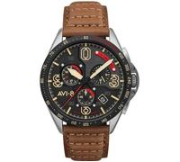 Montre - AVI-8 - P-51 MUSTANG - Chronographe méca-quartz - Cadran noir - Bracelet cuir marron