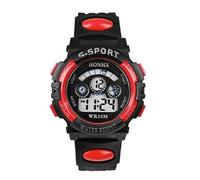 Montre-bracelet à quartz pour enfant avec affichage de la date rouge et alarme LED, Rouge, taille unique
