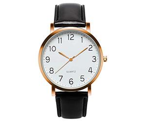 Montre-bracelet à quartz unisexe avec bracelet en cuir et bracelet élastique, rose gold, taille unique