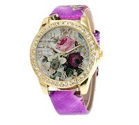 Montre-bracelet analogique tendance en cuir à quartz rose pour femme avec chiffres, violet, taille unique