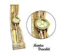 Montre Bracelet Bijoux Strass Beige Taupe Effet Serpent Or Acier Idée Cadeau