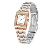 Montre bracelet de luxe en acier inoxydable pour femme - Étanche - Quartz analogique avec lunette en diamant et fonction calendrier, Blanc rose.
