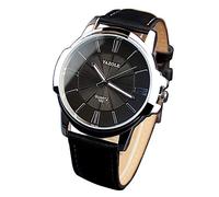 Montre-bracelet de sport à quartz en acier inoxydable avec cadran en cuir pour femme - Montre parlante pour personnes âgées, Noir et marron, taille unique