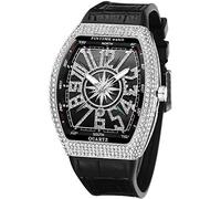 Montre-bracelet de sport à quartz pour homme avec grand cadran rectangulaire, motif tête de mort, cadran en diamant, bracelet en cuir, calendrier, A argent noir, Big Face Montres Rectangle Punk