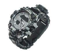 Montre-bracelet de survie, montre numérique analogique de survie Montre de survie d'urgence étanche avec paracord, sifflet, allume-feu, grattoir, boussole montre extérieure multifonctionnelle 6 en 1
