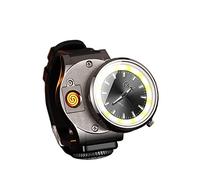 Montre-bracelet électronique 2 en 1 avec briquet rechargeable USB, allume-cigares portables, bobine sans flamme, allume-feu, camping, randonnée, aventure, survie, équipement tactique ( Color : Black (