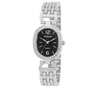 Montre bracelet - Excellanc - Boîtier ovale - Cadran noir - Bracelet métal argenté