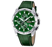 Festina Montre Homme Analogique avec Bracelet en Cuir Vert - Mouvement Quartz - Chronographe - Calendrier - Verre Minéral Haute Résistance - Étanche 10 ATM - Élégante F20692/3 Timeless Chronograph