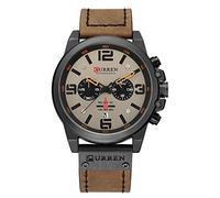 Montre chronographe militaire pour homme en cuir étanche avec bracelet noir gris marron, Ceinture noire grise marron, Montre à quartz, chronographe