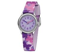 JACQUES FAREL HCC 3142 Montre d'apprentissage à quartz analogique pour fille avec bracelet en textile Motif papillons Violet Rose Violet, lilas, Classique
