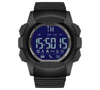 montre-bracelet multifonction pour hommes, montre intelligente étanche, montre intelligente portable, podomètre, montre numérique pour montre de sport et de randonnée, Noir, One Size