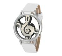 Montre-Bracelet Ronde Creuse, Cadran de Note de Musique, Boucle en Alliage PU Blanc, 2 Couleurs, Montres pour Amoureux (White)