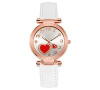 Montre-bracelet tendance décontractée en alliage avec cœur mignon - Montre à quartz avec bracelet en cuir - Montre analogique pour femmes et couples - Bracelets qui s'allument, blanc, taille unique
