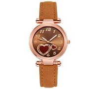 Montre-bracelet tendance décontractée en alliage avec cœur mignon - Montre à quartz avec bracelet en cuir - Montre analogique pour femmes et couples - Bracelets qui s'allument, marron, taille unique