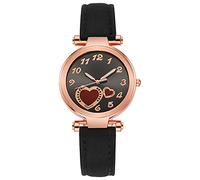 Montre-bracelet tendance décontractée en alliage avec cœur mignon - Montre à quartz avec bracelet en cuir - Montre parlante pour femme, Noir , taille unique