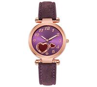 Montre-bracelet tendance décontractée en alliage avec cœur mignon - Montre à quartz avec bracelet en cuir - Montre analogique pour femmes et couples - Bracelets qui s'allument, violet, taille unique