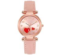 Montre-bracelet tendance décontractée en alliage avec cœur mignon - Montre à quartz avec bracelet en cuir - Montre analogique pour femmes et couples - Bracelets qui s'allument, rose, taille unique