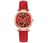 Montre-bracelet tendance décontractée en alliage avec cœur mignon - Montre à quartz avec bracelet en cuir - Montre analogique pour femmes et couples - Bracelets qui s'allument, Rouge, One Size