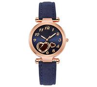 Montre-bracelet tendance et décontractée en alliage avec cœur mignon - Montre à quartz analogique avec bracelet en cuir - Pour homme et femme, bleu, taille unique