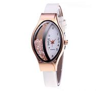 Montre bracelet type femme petit cadran semi-lunaire ellipse montre femme bracelet cuir, blanc, taille unique