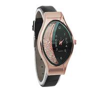 Montre bracelet type femme petit cadran semi-lunaire ellipse montre femme bracelet cuir, Noir , taille unique