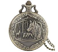 Montre Bracelet ZD21U chiens - loups - loups avec bordure ornée effet de bronze effet vieilli 3d - montre de poche à quartz vintage