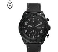 Fossil Montre pour Homme Bronson, Mouvement Chronographe, Boîtier en Acier Inoxydable Noir de 50 mm avec Bracelet en Cuir, Fs5874