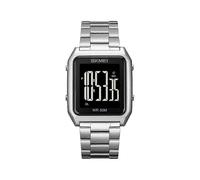 Montre carrée 1879 pour homme, grand écran, bracelet en acier, multifonction, lumineuse, couleur : argent