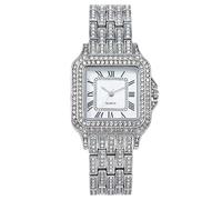 Montre carrée en cristal pour femmes de luxe Bracelet en acier au titane avec diamants hip hop, or