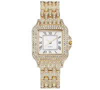 Montre carrée en cristal pour femmes de luxe Bracelet en acier au titane avec diamants hip hop, Or rose
