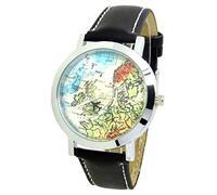 Montre Carte du Monde Cuir Noir Avion Qui Tourne Aventure DÉCOUVERTE IDÉE Cadeau