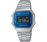 Casio Montre Quartz Unisexe 38.60mm avec Cadran Bleu Digitale et Bracelet en Bracelet en Acier Argent A168WEM-2BEF
