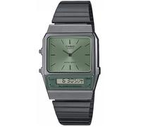 Casio Montre Quartz Femme 32.00mm avec Cadran Vert analogique/numérique et Bracelet en Bracelet en Acier Noir et Argent AQ-800ECGG-3AEF