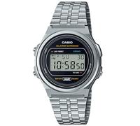 Casio Montre A171WE-1AEF – Quartz unisexe 39 mm, cadran noir, bracelet acier argenté, digitale