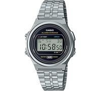 Casio Montre A171WE-1AEF – Quartz unisexe 39 mm, cadran noir, bracelet acier argenté, digitale