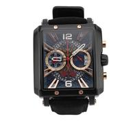 Montre chronographe analogique à quartz pour homme, design mécanique tendance, étanche jusqu'à 30 m, cadran rectangulaire, double sous-cadran, bracelet en cuir synthétique, pour (Cadran bleu de