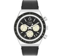 Montre chronographe TIMEX Q Chronograph acier bracelet cuir Couleur : Cadran noir / Bracelet cuir noir