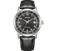 Citizen NJ0210-05E Montre automatique pour homme avec boîtier en acier inoxydable, verre saphir, cadran noir et bracelet en cuir