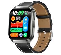 Montre Connectée 1,83 Pouces Appels Bluetooth Fréquence Cardiaque IP68 Black Vegan Leather Band YONIS